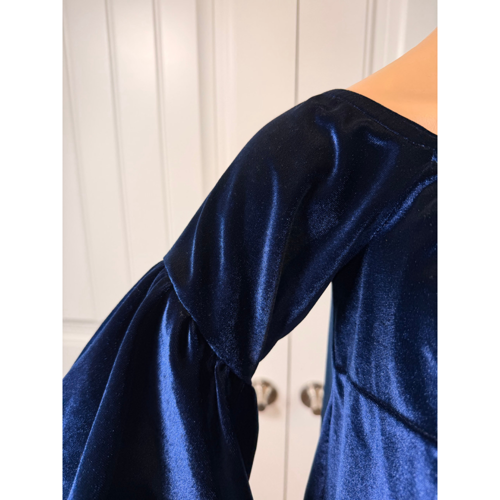 Women's Petersyn Blue Velvet Off-Shoulder Blouse Sz S Romantic Luxe Holiday Glam - Picture 3 of 13